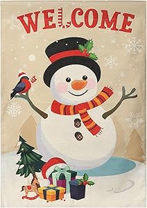 TALITARE Christmas Flag 27.5x40 inches Double Sided,Christmas White Snowman Garden Flag for Deck Terrace Porch Balcony Provide Backyard and Lawn