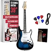 LyxPro CS 39&rdquo; Electric Guitar Kit for Beginner, Intermediate &amp; Pro Players with Guitar, Amp Cable, 6 Picks &amp; Learner&rsquo;s Guide | Solid Wood Body, Volume/Tone Controls, 5-Way Pickup - Blue