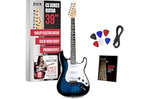 LyxPro CS 39” Electric Guitar Kit for Beginner, Intermediate & Pro Players with Guitar, Amp Cable, 6 Picks & Learner’s Guide | Solid Wood Body, Volume/Tone Controls, 5-Way Pickup - Blue