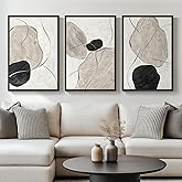 Framed Black and White Abstract Wall Art for Living Room, Large 3 Piece Neutral Minimalist Canvas Artworks, Modern Painting Prints for Dining Room Hallway Home Office Wall Decor, 24x36 In