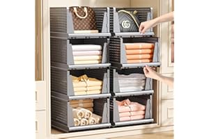 ZHAIXIAONIAN Stackable Plastic Storage Basket for Closet Organizers and Storage, 5 Pack Closet Clothes Baskets Organizer for Closet Shelf, Open Front Stackable Storage Bins, Stackable Shelves for Pantry, Wardrobe