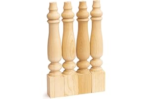 decorluxes Unfinished Farmhouse Bench Legs Dining Table, Coffee Table Rustic Turned Style Leg - Set of 4 - Dimensions: 2.16" x 14"- Easy to Paint (14 inch)