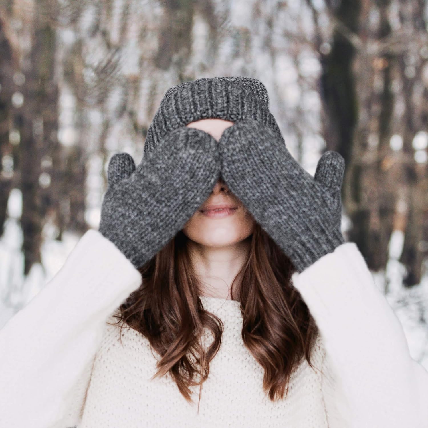 Women's Winter Gloves Warm Lining - Cozy Wool Knit Thick Gloves Mittens in 11 color(dark gray) at  Women’s Clothing store