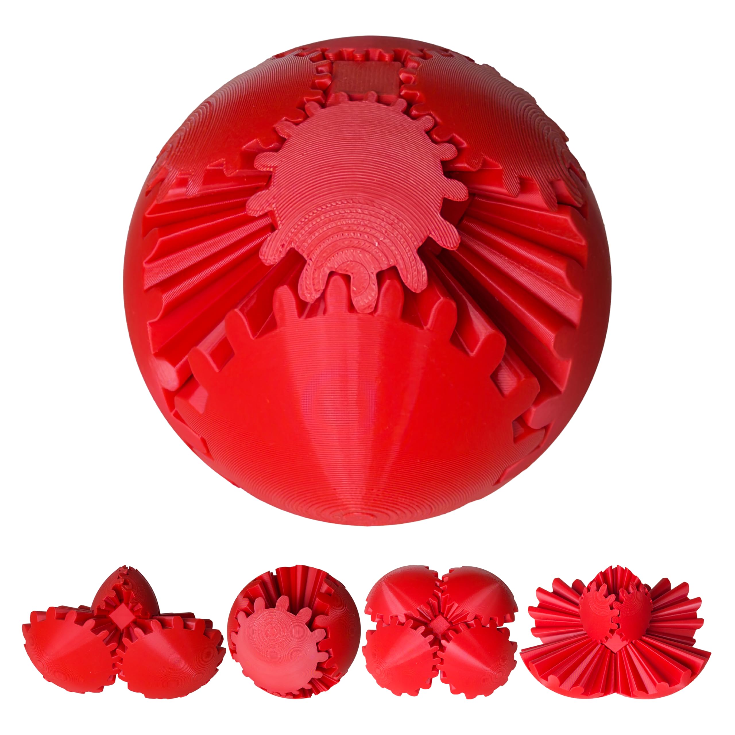 3D Printed Gear Ball Fidget Toy - Steampunk GearSphere Spinner, Durable Smooth Rotation Stress Relief Desk Gadget, Unique Birthday for Teen Boys & Adults (Red)