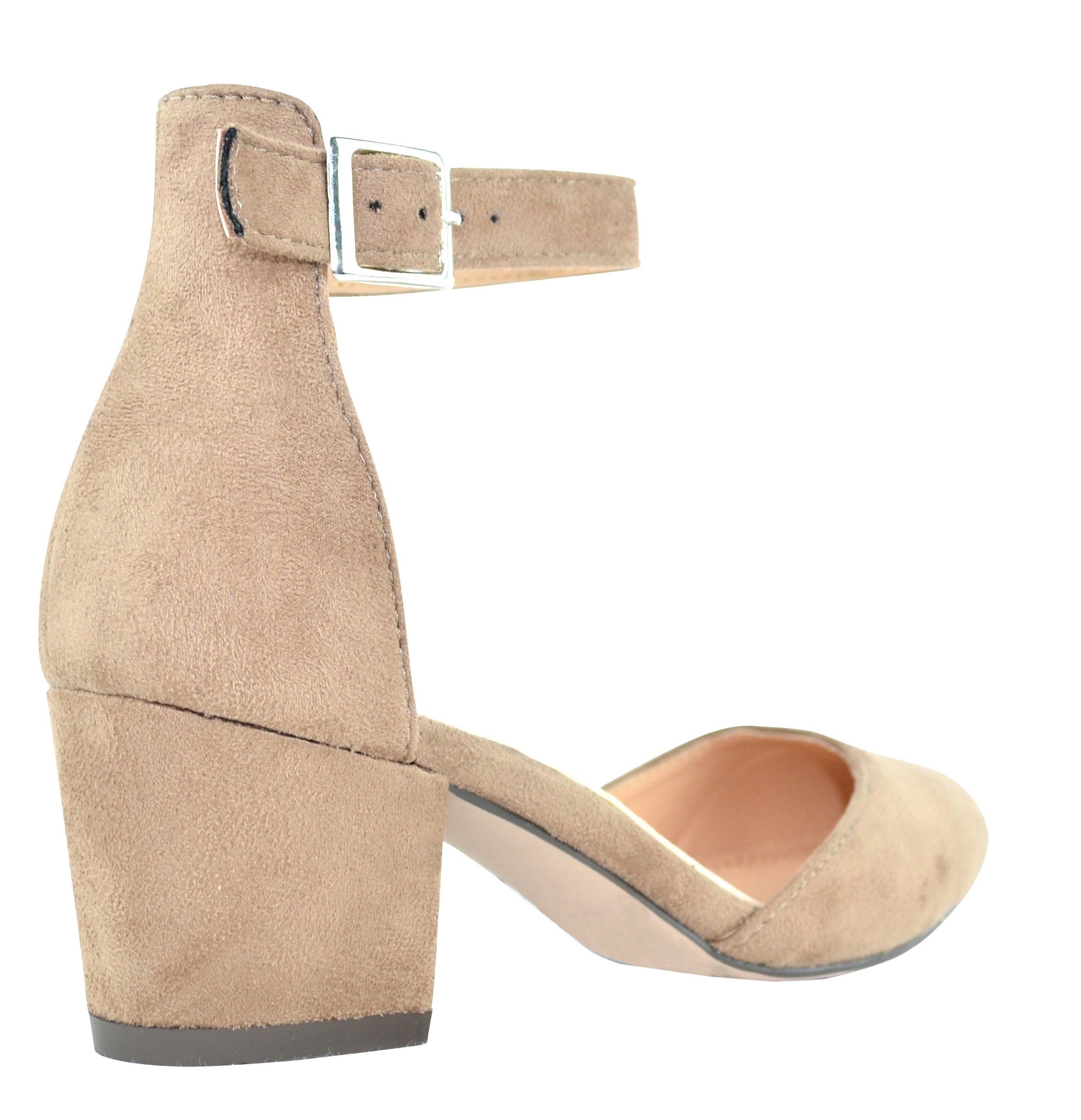Cambridge Select Women's Closed Pointed Toe Ankle Strappy Chunky Block Mid Heel Pump (8 B(M) US, Taupe IMSU) - Image 4