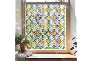 ADD.HERES Window Privacy Film, Stained Glass Decorative Static Cling, Removable Laser Sun Blocking Vinyl Covering,Window Film for Home Kitchen Living Room, Rainbow Crystal Shards, 17.3 x 78.7in