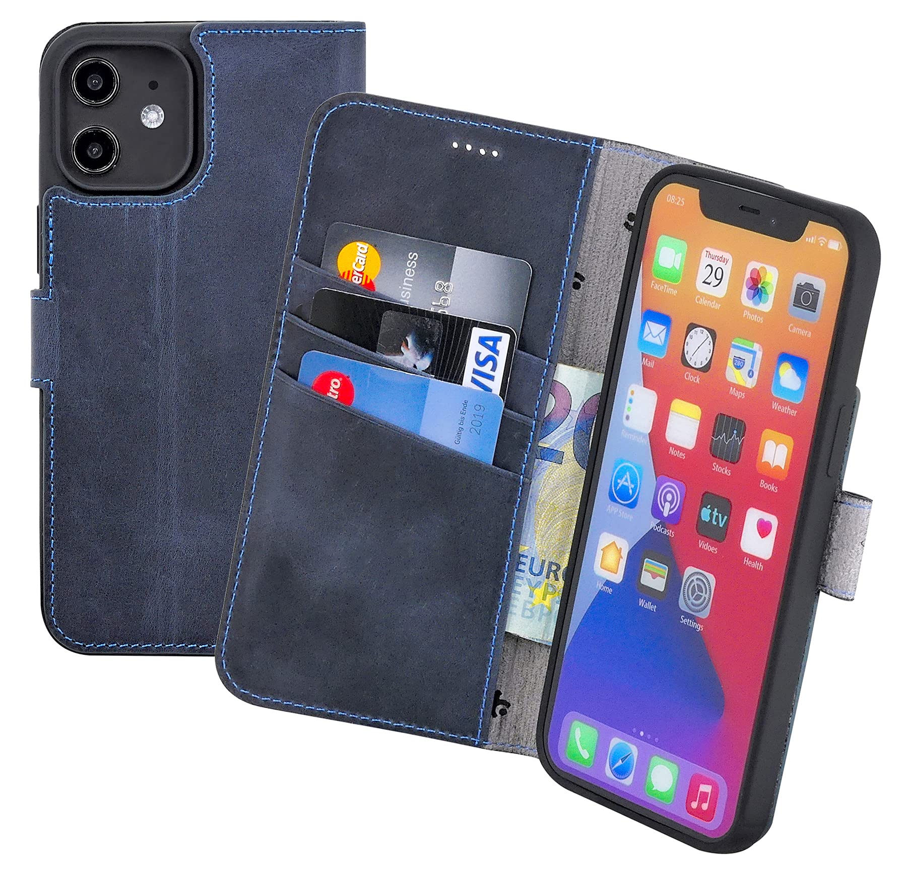 Suncase Book-style case compatible with iPhone 12 (6.1 inch) leather case (slim fit) leather mobile phone case protective case with 3 card slots in antique grey