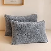 XeGe Faux Fur Throw Pillow Cases, Plush Shaggy Ultra Soft Pillow Covers, Fluffy Crystal Velvet Decorative Pillowcases, Furry Fuzzy Pillow Shams Zipper Closure, Set of 2 (Standard, Light Gray)