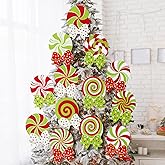 Weysat 24 Pcs Candy Cane Christmas Decoration Indoor Tree Picks Large Red White Green Peppermint Lollipop Christmas Pick Hollow Board Candy Ornament for Xmas Tree Party Filler Topper Vase Home Decor