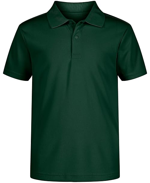 Nautica Boys' School Uniform Short Sleeve Polo Shirt, Button Closure, Moisture Wicking Performance Material, Hunter, 6