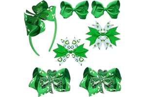 JUCCPUL 7PCS Lucky Shamrock Hair Accessories - Hair Bows Clips and Costume Accessories for Girls and Women