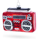 Retro Red Boombox Glass Christmas Ornament