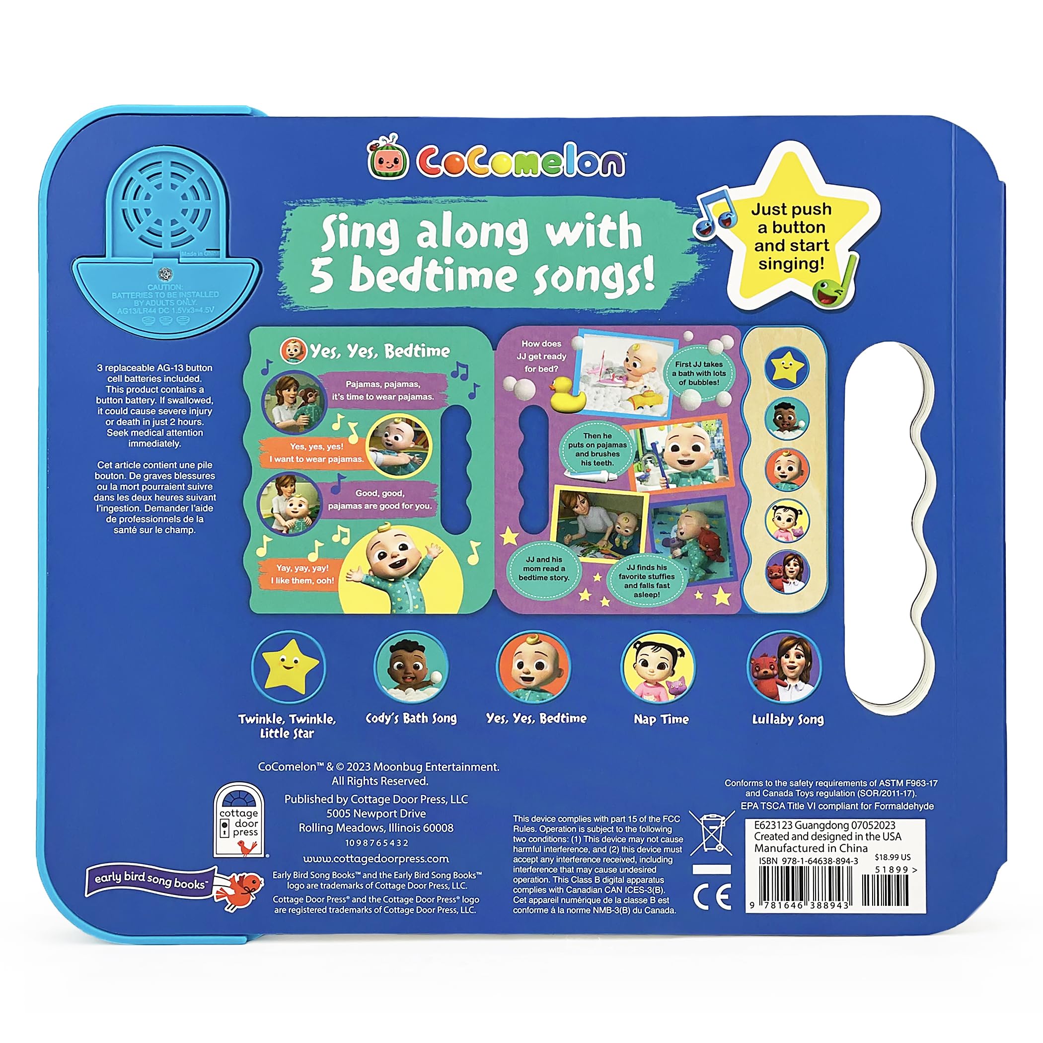 Cocomelon Yes, Yes Bedtime 5-Button Song Book: Sing and Read Toy Book with JJ and Friends, Ages 2-7