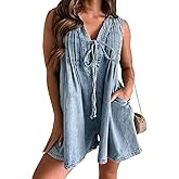 CHARTOU Women Summer Denim Overalls Shorts Romper Jean Jumpsuit Sleeveless Shortalls Flowy Ruffle Romper Pockets