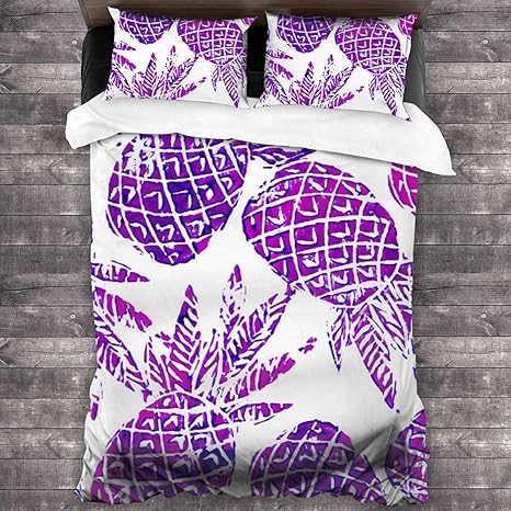 Amazon 紫パイナップル 寝具カバーセット 3点セット 掛布団カバー シーツ おしゃれ ダブル 寝具カバー 着脱簡単 丸洗い可 四季 布団カバー 180x210cm 寝具カバーセット オンライン通販