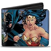 Buckle-Down Men's DC Comics Wallet, Bifold, Justice League New 52 Superhero Group Action Poses Sky Blue, Vegan Leather, 4.0" x 3.5"
