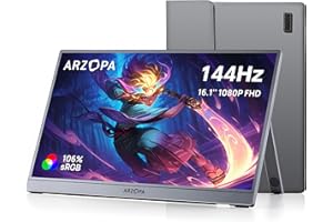 ARZOPA 16.1'' 144Hz Portable Gaming Monitor 106% sRGB 1080P FHD Kickstand Portable Monitor with HDR Ultra Slim Eye Care Exter