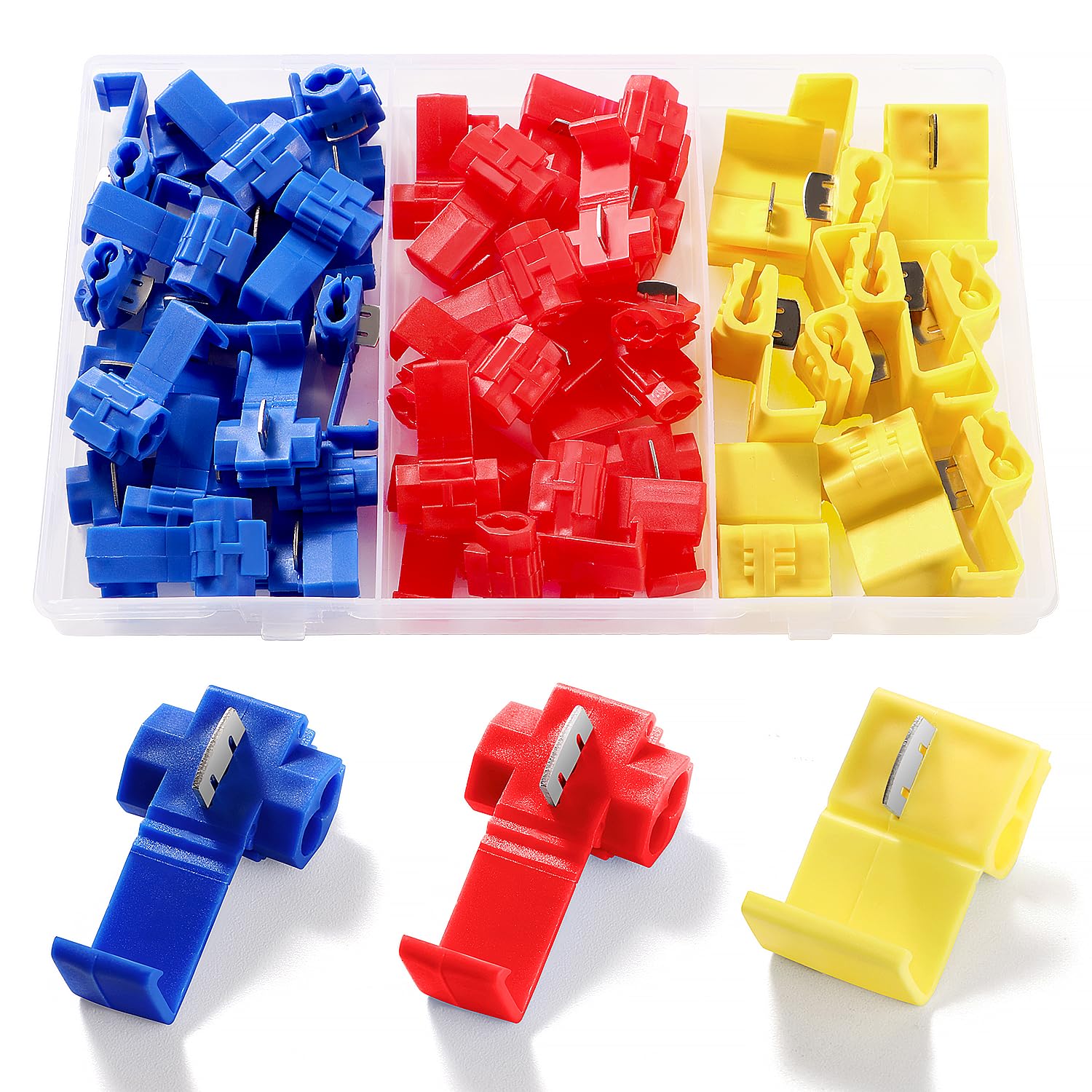 YIXISI 50 PCS Quick Splice Electrical Terminal Assortment Set, Quick Branch Connectors for Motorcycle, Automotive and Home Wiring Projects, Red, Blue, Yellow