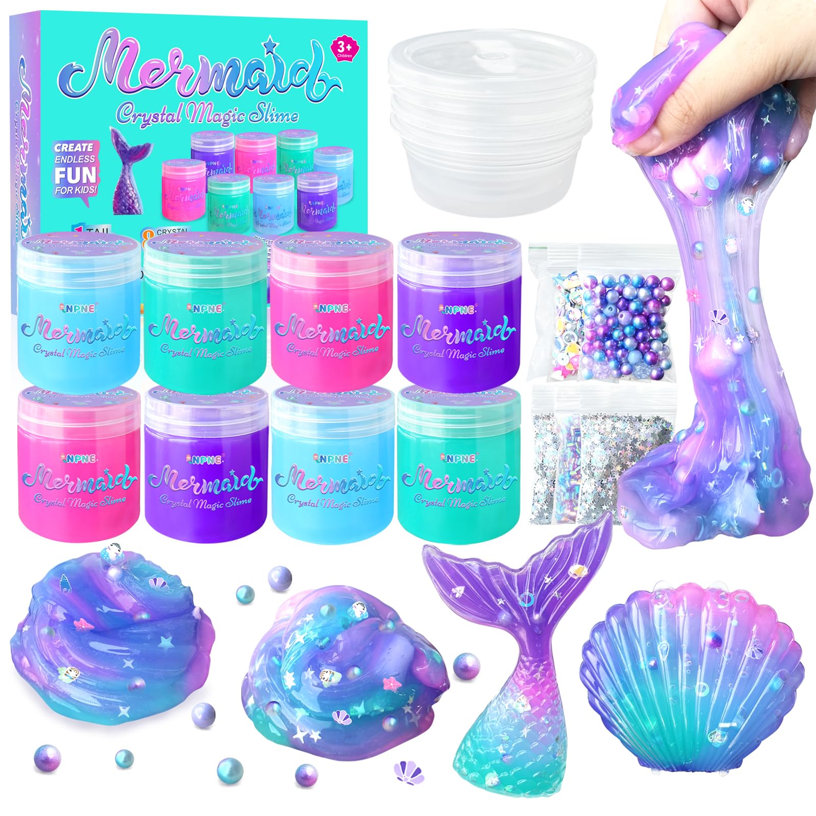 Photo 1 of Mermaid Slime Kit for Girls DIY Slime Making Kit with Glitter Add Ins Foam Jelly Cubes Christmas Birthday Party Favors Present Crafts Stress Relief Toys for Kids Age 8-12