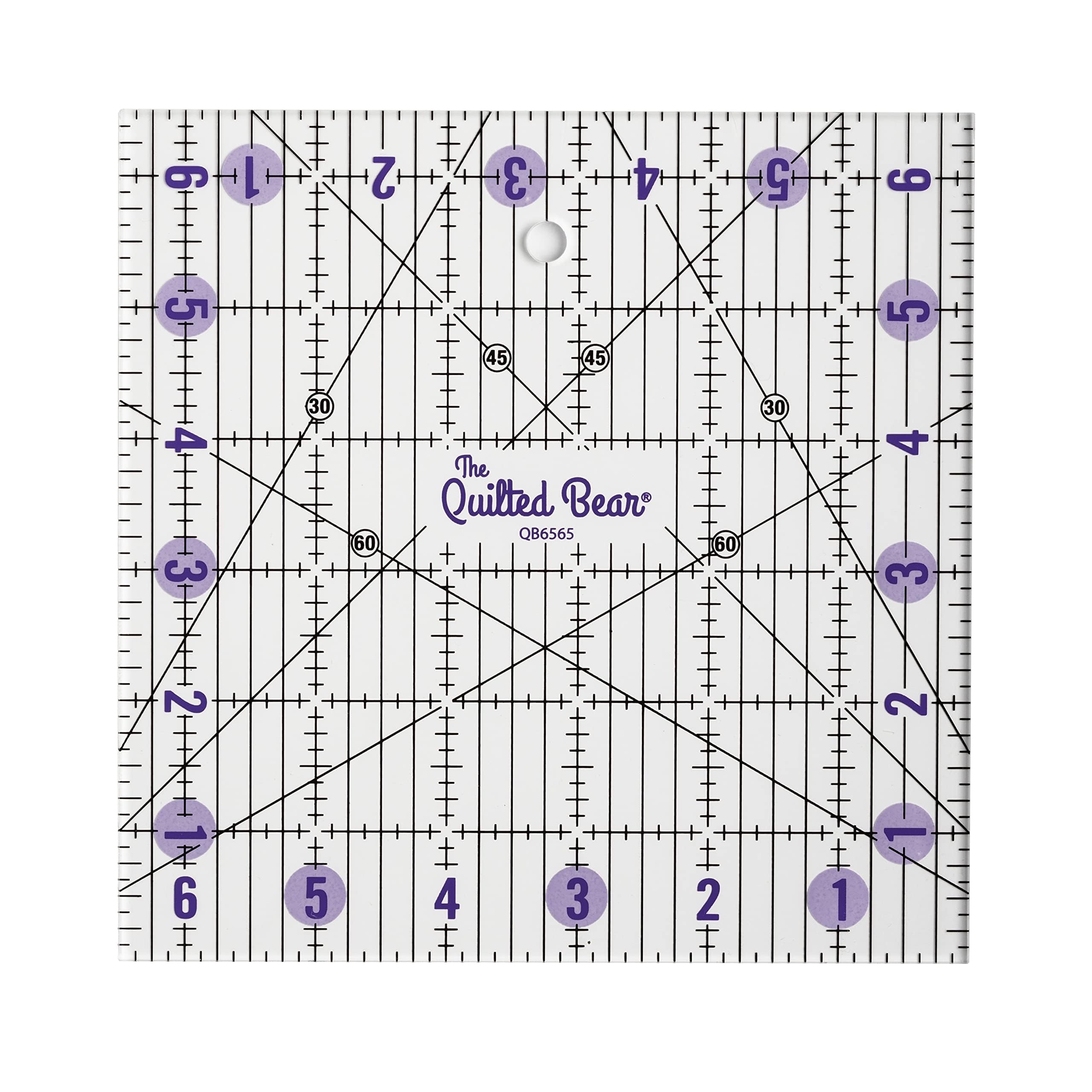 The Quilted Bear Quilting Rulers - Transparent Acrylic Non-Slip Quilting & Sewing Ruler with Precise Black Lines & 30, 45 & 60 Degree Angles - Essential Tool for Perfect Sewing Results (6.5" x 6.5") — image 1