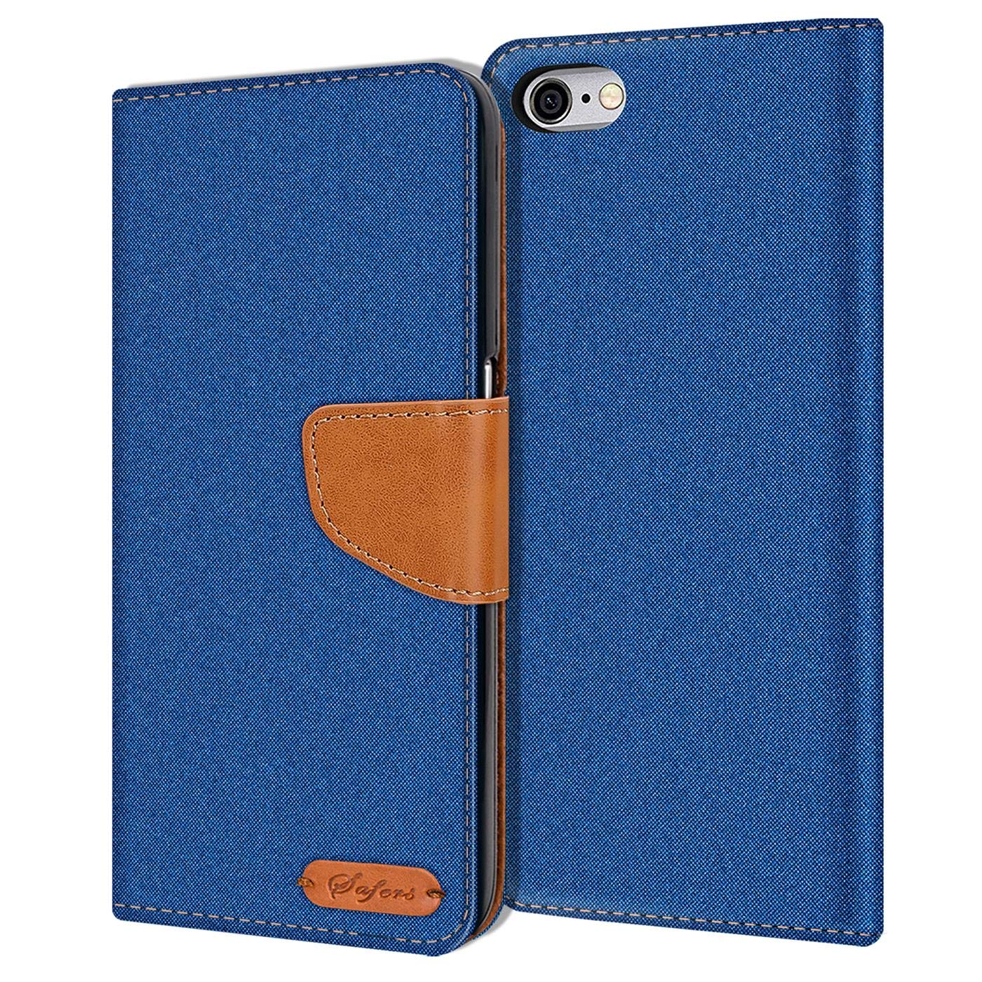 Verco Phone Wallet Case compatible with the iPhone 6S Plus, Canvas Faux Leather Book Cover for the Apple iPhone 6 Plus Flip Case Bag Hinged - Blue