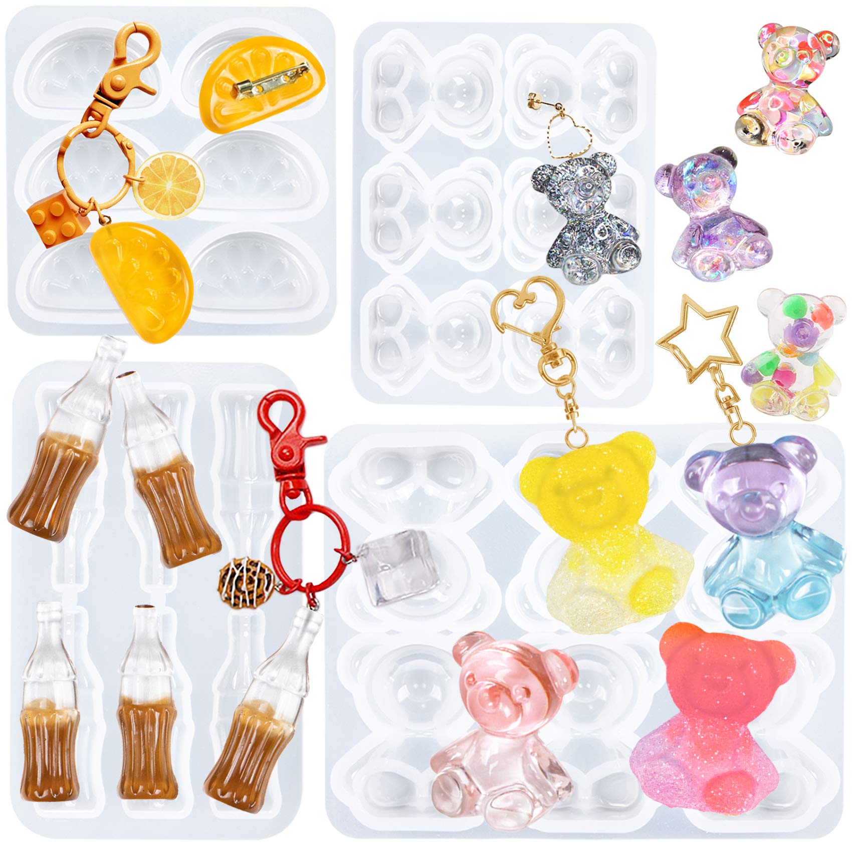 Gummy Candy Charms Epoxy Resin Silicone Molds Bear, Cola Bottle, Orange Slice 4-Count