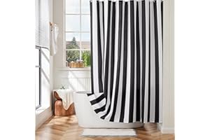 Ohocut Vertical Striped Shower Curtain, Cute Retro Vintage Black and White Stripe Bathroom Shower Curtain, Waterproof Polyester Fabric Modern Bath Curtain for Bathroom 72x72 Inches