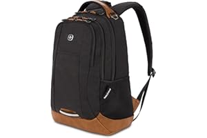 SwissGear 5505 Cecil 16” Laptop Backpack Black Canvas/Brown – Daily Laptop Bag with Gear Attachment Options – Multiple Organizer Pockets & Padded Shoulder Straps