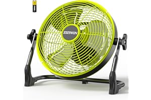ZIZIWIN 12'' Battery Operated Fan, Rechargeable Cordless Floor Fan, 8~60H Long Lasting Outdoor Camping Fan, 360° Tilt, Wireless, Quiet, USB Phone Charge, for Home Greenhouse Gazebo Outside Patio Gym