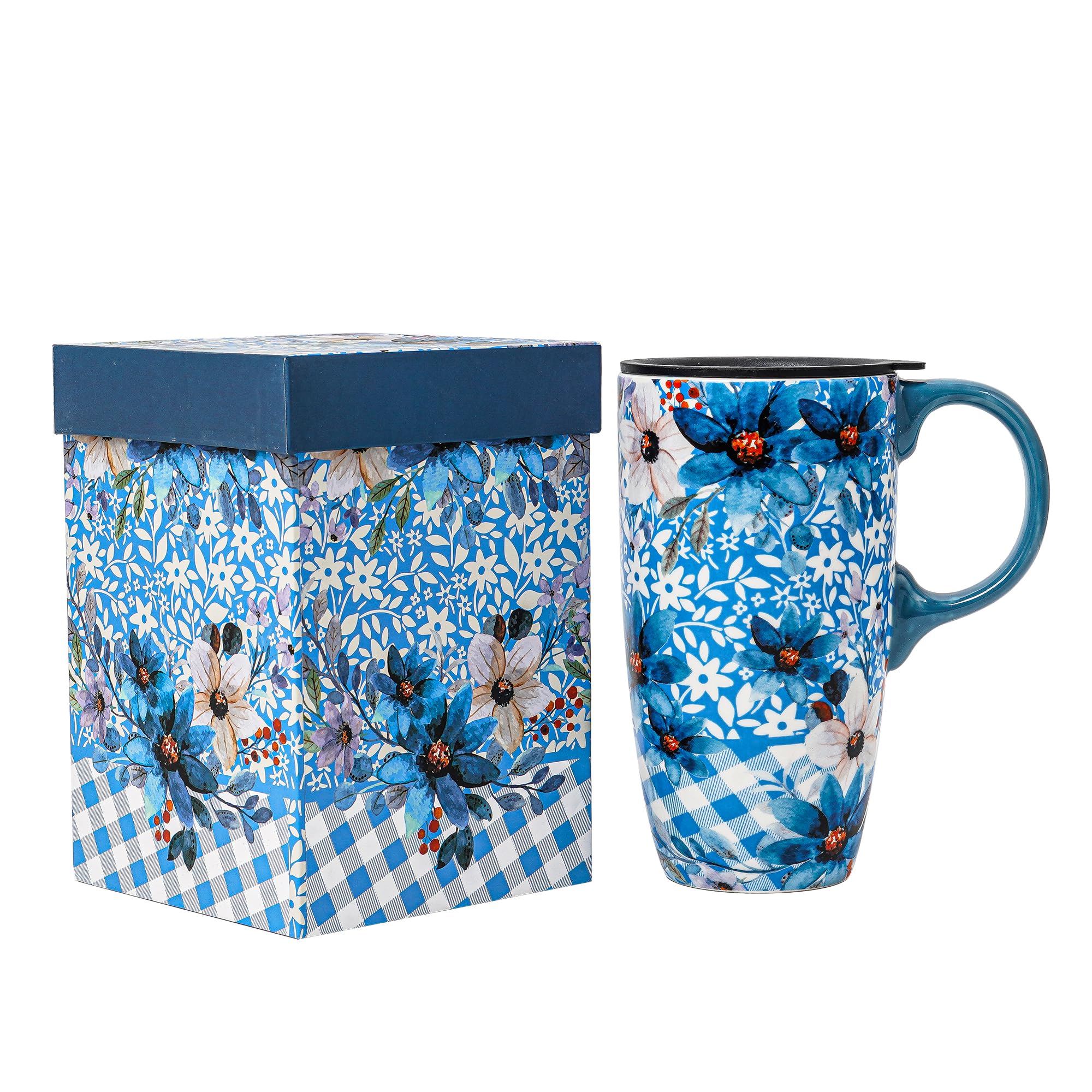 Photo 1 of Topadorn 17oz Ceramic Travel Mug with Lid & Handle, Porcelain Coffee Cup with Gift Box, Dishwasher & Microwave Safe, for Latte,Tea, Cocoa, Milk, Home & Office