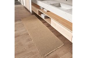 AMOAMI Upgraded Waffle Runner Rug, Super Absorbent Non Slip Bath Mats for Bathroom Floor, Machine Washable Bathroom Runner Rug with Tassels, Ideal for Hallway Bedroom Laundry Room, Brown, 2'x 6'(24" x 72")