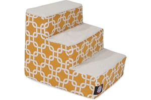 Majestic Pet 3 Step Portable Dog Stairs for Small Dogs to get on Bed Supports 25 lbs or Less – Dog Steps for High Bed with Machine Washable Cover – Pet Stairs for Cats Links Yellow