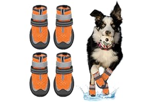 SUPERPAWS Dog Shoes for Large Small Medium Dogs - Breathable Dog Boots for Summer Hot Pavement Waterproof Paw Protector for Outdoor Walking (Orange-B, #1(2.16"*1.57")(L*W) for 11-26 lbs)
