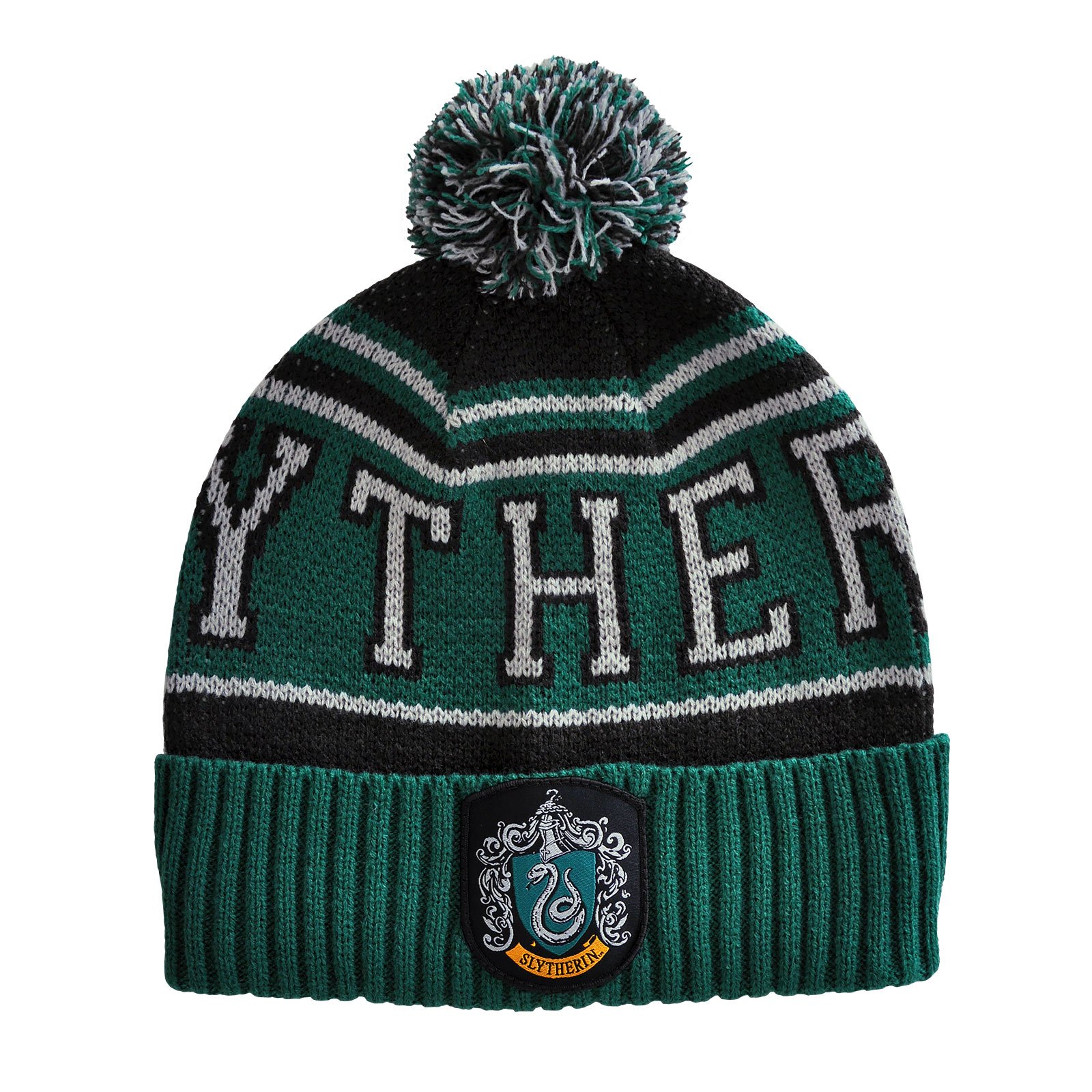 Elbenwald Harry Potter Winter Hat in Slytherin House Coats Design with Bommel One Size for Men Ladies Kids Green Black