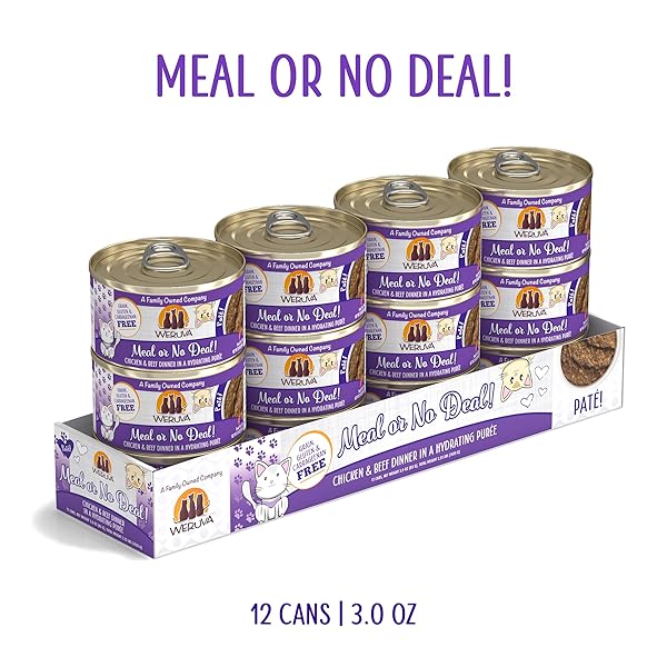 WERUVA CLASSIC CAT PATÉ, MEAL OR NO DEAL! WITH CHICKEN & BEEF, 3OZ CAN (PACK OF 12)