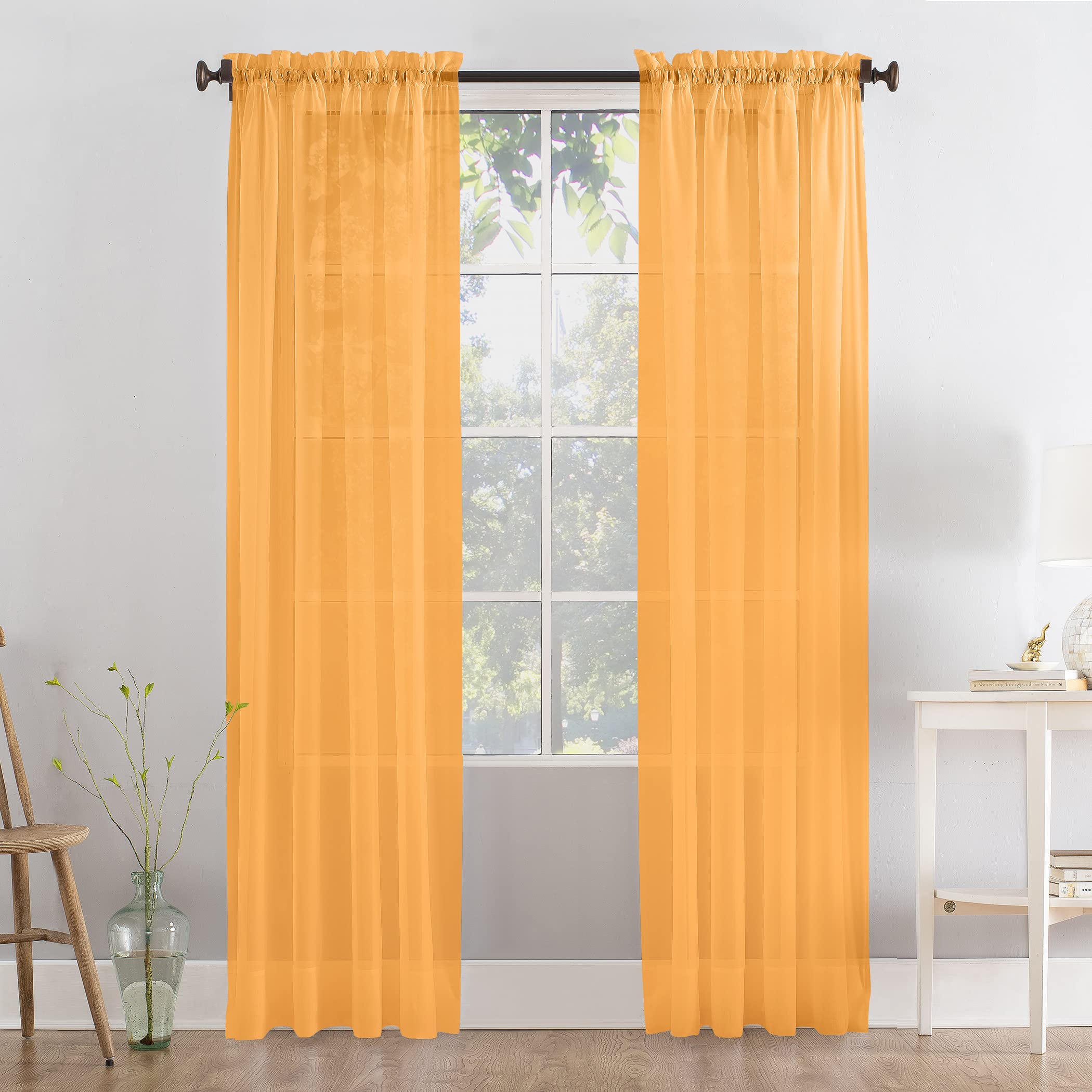 Megachest a pair of slot top voile curtains (Orange, 56" wideX90 drop 2 Panels)