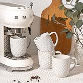 FOBENTA Ceramic Coffee Mugs Set of 4, 12oz Embossed Cups with Elegant Patterns – A Thoughtful Gift for Women, Mom, or Friends,Perfect for Tea, Latte, Cocoa (Arctic White, 12 OZ)