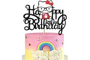 SAINYER Kitty Cat Cake Topper Glitter Eyeglasses Kitty Birthday Cake Decorations for Kids Girls Women Cartoon Kitty Theme Happy Birthday Party Supplies