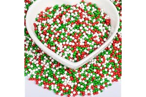 Twisweet Christmas Nonpareils, Edible Mini Pearl Sprinkles for Cake Decorating, Red Green and White Sugar Sprinkles Mix, Mini Pearls Confetti Baking Candy, Cake Topper Ice Cream Cupcake Cookie Toppings Dessert Decorations, Christmas Party Supplies (130g/4.58oz)