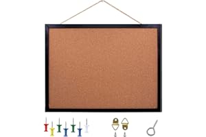 BGJRBY Black Cork Board Bulletin Board, 17.7"X 13.3" pin Boards for Walls, Oak Wood Finish Frame, Wall Mounted Cork Board for Office Home and School(Pins, Eye Bolts, gaskets, Screws)