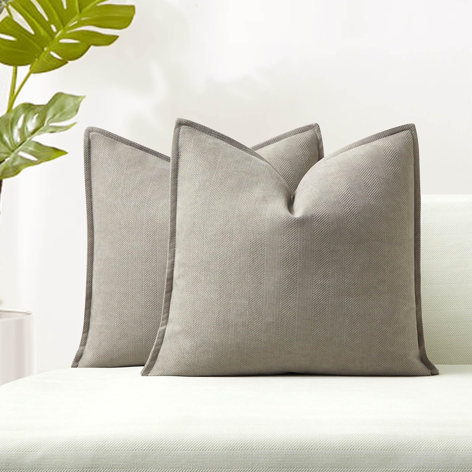 Photo 1 of Juspurbet  Gray Herringbone Textured Throw Pillow Covers 22x22 inch Set of 2 for Home Decor Living Room Couch Bed Decorative Soft Luxury Chenille Cushion Case with Invisible Zipper