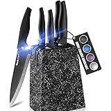 Wanbasion Marbling Black Kitchen Knife Set Block, Kitchen Knife Set Block Wood, Professional Kitchen Knife Set Block with Kni