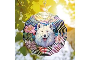 64DECALS 64memory Samoyed Dog Wind Spinner, Samoyed Dog Wind Spinner Hanging for Yard and Garden, Unique Gift Wind Spinner, 3D Hanging Wind Spinner Outdoor, Cute Samoyed Wind Spinner