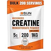Micronized Creatine Monohydrate Powder 1kg (2.2lbs, 200 Servings) - Bulk Creatine Powder Supplements, 5g per serv, Unflavored