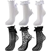 Womens Lace Ankle Socks Ruffle Frilly Dress Socks Lace Bow Lolita Sock Black White Ruffle Fashion Booties Bobby Sock