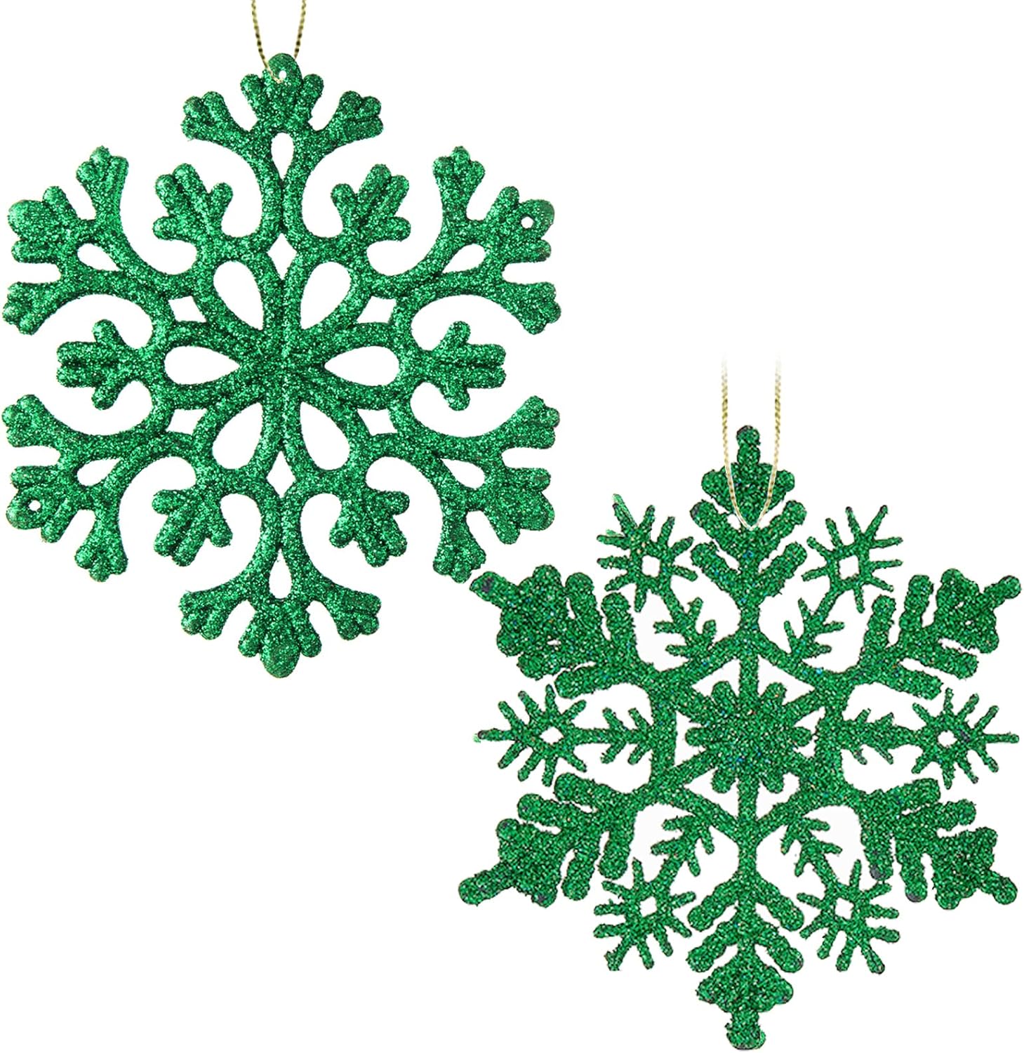 Ornaments - 30PCS Christmas Glitter Snowflake Ornaments Plastic Snowflakes Ornaments-Xmas Tree Decorations,4.7-inch(Green)