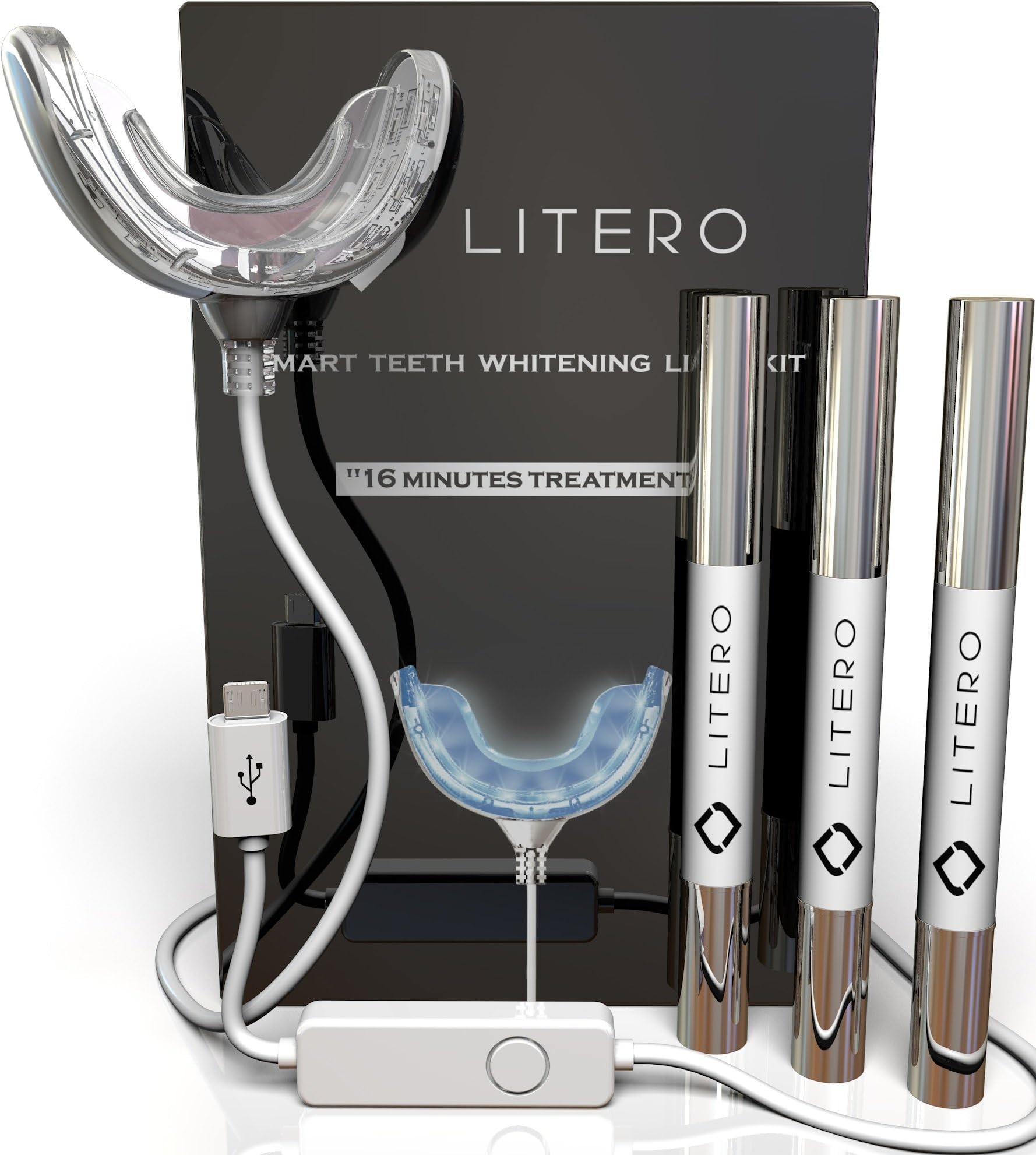#1 Best Home Teeth Whitening Kit with LED Light - GUARANTEED Removes Coffee, Tea & Tobacco Stains