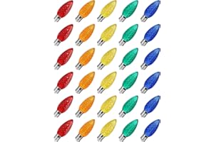 Hobbynors C9 LED Replacement Bulbs, Multicolor 30-Pack - Diamond Faceted Transparent, Shatterproof Christmas Lights, Vibrant 