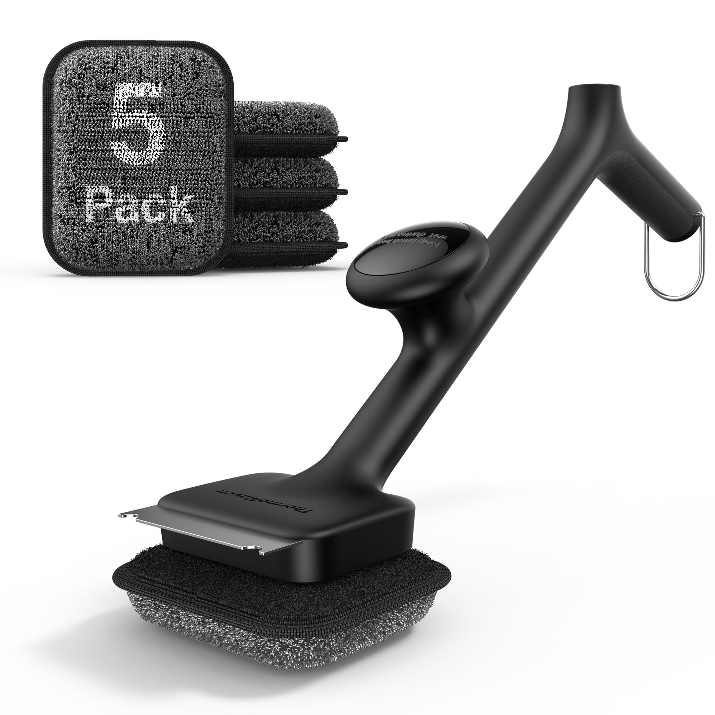 ThermoMaven BBQ Grill Brush Bristle Free - 17" Safe Steam Grill Cleaner Brush with Scraper and 5 Brush Heads for Porcelain/Gas/Charcoal Grill Outdoor Grill Barbecue Cleaner Image