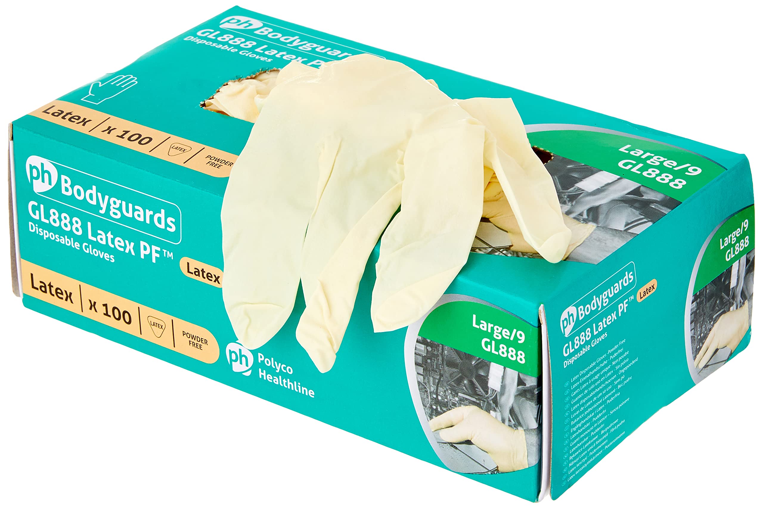 Bodyguard Gl8883 Powder Free Disposable Latex Glove, L Size, White, Pack of 100 (Packaging may vary)
